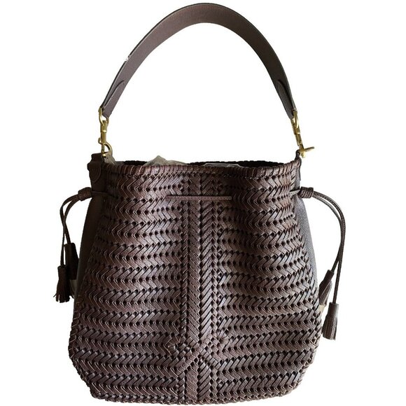 Anya Hindmarch Neeson Leather Woven Bucket Bag in Rosewood Brown - Picture 1 of 16
